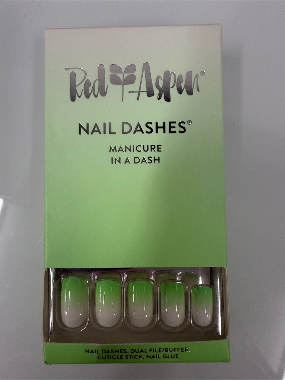 Red Aspen Nail Dashes Green Ombre Press-On Nails key lime poppy